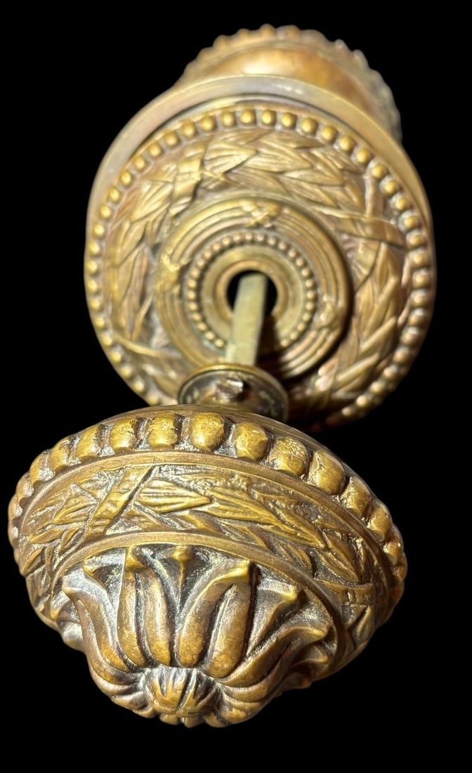 Antique Heavy Ornate Spanish Doorknobs: Beautifully ornate made in Spain heavy doorknob. Knob 3" diameter, total length 8.75" Domestic shipping $20