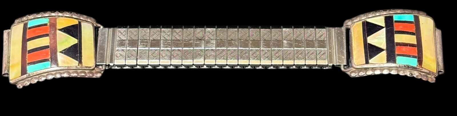 Herbert Ester Cellicion Signed Zuni Pueblo Watch Band (1 of 4)