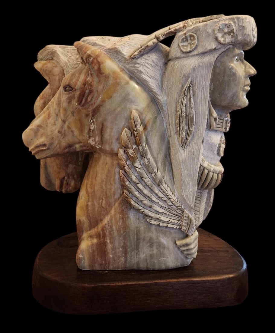 Beautiful Carved Native American Figure and Horses in Alabaster Mike Toledo (1 of 9)