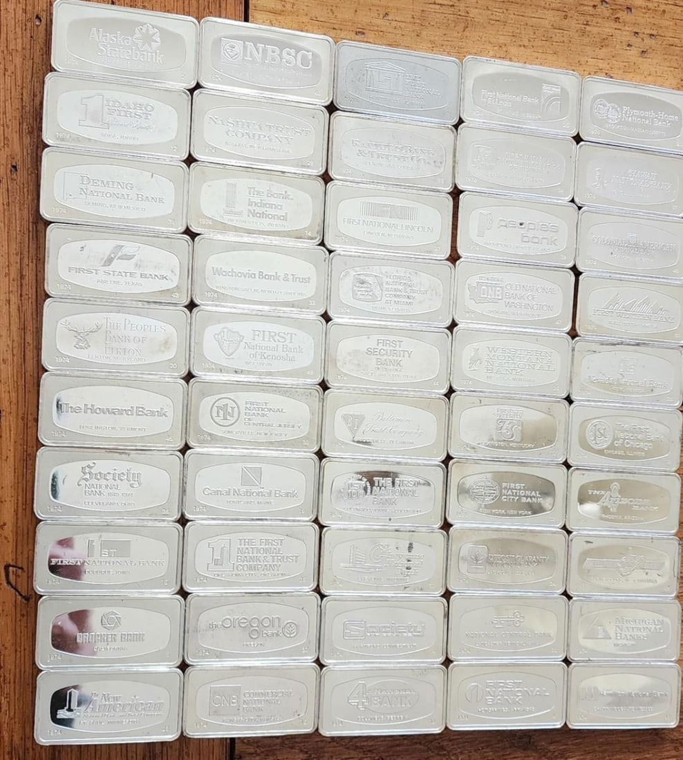 Franklin Mint 1974 US Banks Sterling Silver fifty Ingot state set 1000 Grains (1 of 1)