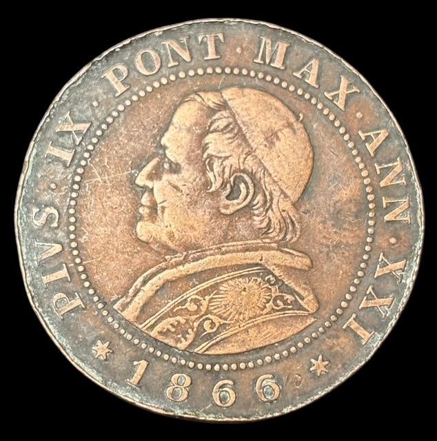 Copper Two Soldi 1866 Coin PIVS IX Pont Max Ann XXI (1 of 2)