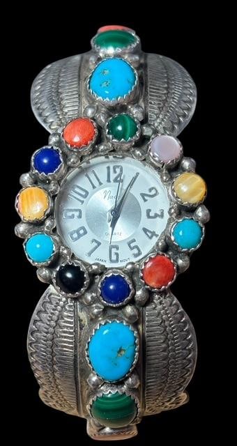 Native American Signed WB Cuff Watch Bracelet (1 of 5)