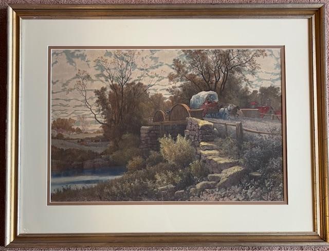 Signed Hand Tinted Lithograph by A.F. Bellows: Signed hand tinted lithograph by A.F. Albert Fitch Bellows. Visible art measures 16.5" x 24.5". Framed art measures 26" x 34".