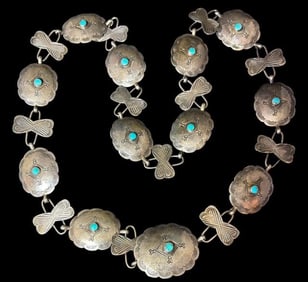 Native American Sterling and Turquoise Concho Belt