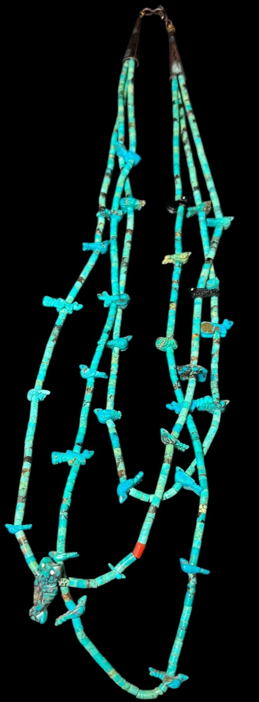 Native American Triple Strand Turquoise Bird Fetish Necklace (1 of 4)