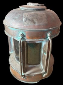 Antique Tri Colored Brass and Copper Nautical Ships Lantern