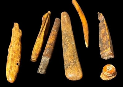 Lot of Seven Inuit Carved Bone/Tusk and Wood Artifacts