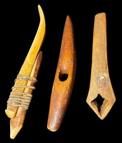 Lot of Three Inuit Carved Bone/Tusk Artifact Tools Fishhooks