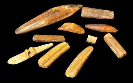 Lot of Ten Inuit Carved Bone/Tusk and Wood Artifacts