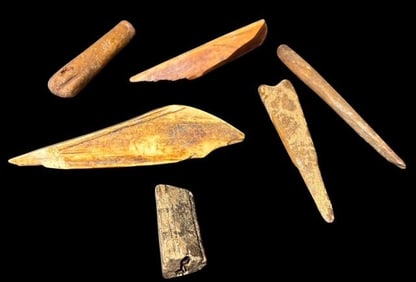 Lot of Six Inuit Carved Bone/Tusk and Wood Artifacts