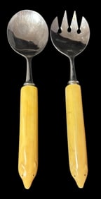 Hand Carved Bear Design Bone Serving Fork and Spoon Set