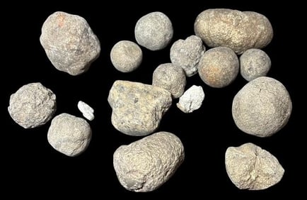 Lot of 16 Round Stone Tools / Game Balls Inuit Alaskan