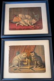 Lot of Two Antique 1878 Framed Cards - "Going for the Birds" and "Dissipation"