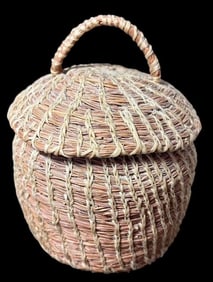 Northeast Coast Hand Woven Lidded Pine Needle Basket