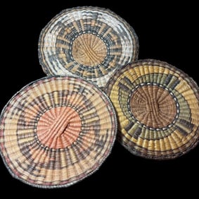 Lot of Three Hand Woven Hopi Baskets Plaques