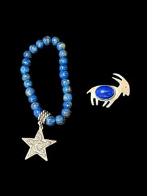 Lapis and Sterling Bracelet and Pin Set