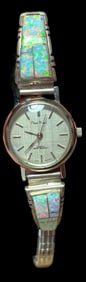 Native American Navajo Signed CA Sterling and Opal Watch Band