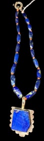 Native American Sterling and Lapis Pendant Necklace Signed AMC