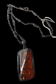 Amber and Sterling Pendant Necklace with Inclusions