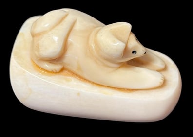 Mid-Century Hand Carved Bone Wolf Figure