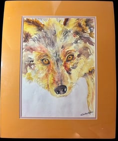 Original Wolf Watercolor Painting Signed Stephens
