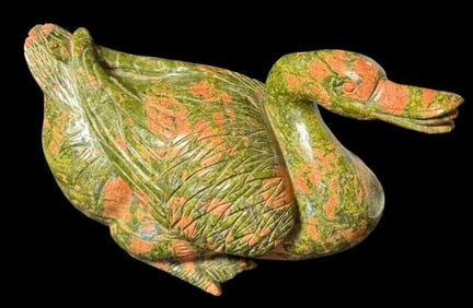 Hand Carved Jasper Stone Duck Figure