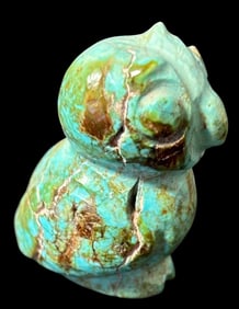 Old Hand Carved Chinese Turquoise Owl Fetish