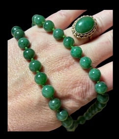 14K Gold and Green Jade Ring and Necklace Set