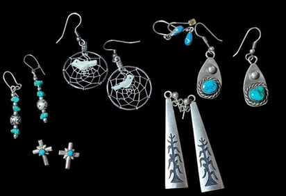 Lot of Five Native American Sterling Earrings