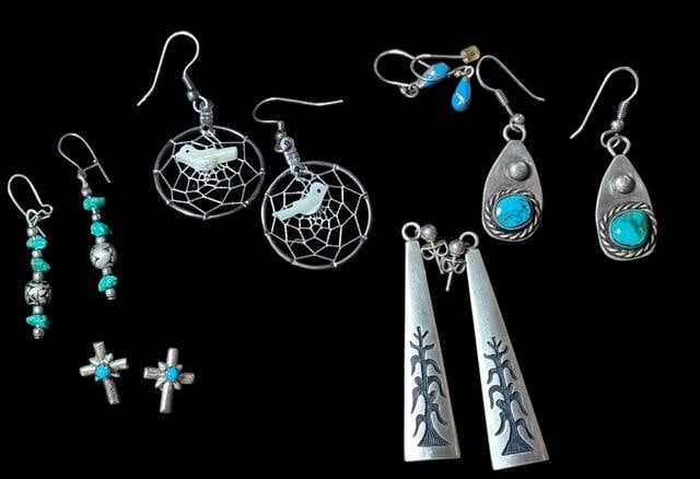 Lot of Five Native American Sterling Earrings (1 of 1)