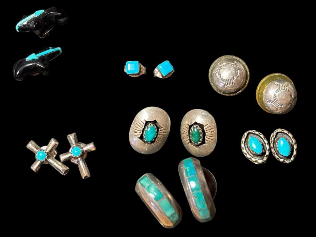 Lot of Seven Native American Sterling Earrings (1 of 1)