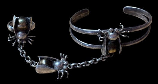 Vintage Mexico Sterling Slave Cuff Bracelet Signed LMH