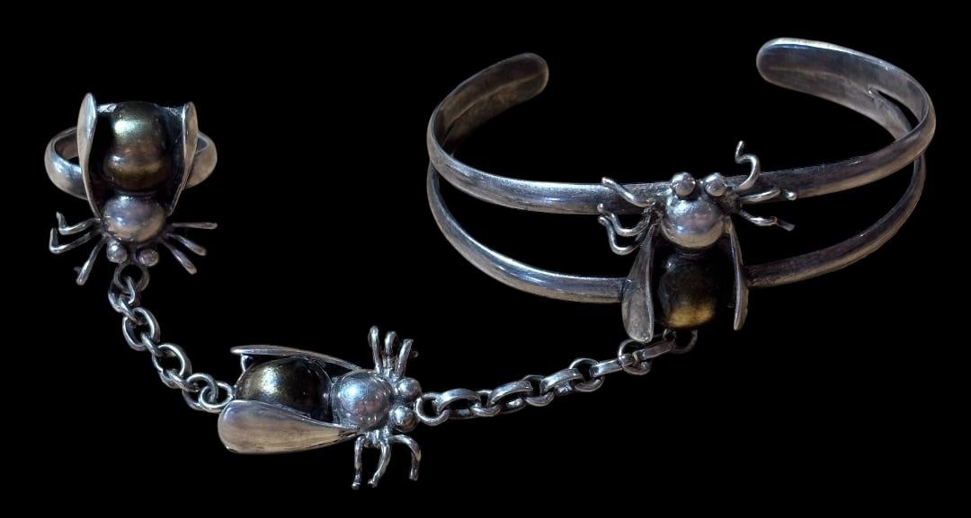 Vintage Mexico Sterling Slave Cuff Bracelet Signed LMH (1 of 2)