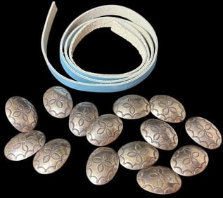 Native Amercan Sterling Oval Conchos and Buckle Signed AC