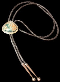 Signed Native American Navajo Sterling and Stone Bolo Tie
