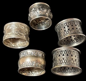 Lot of Five Sterling and Silver-Plated Antique Napkin Rings