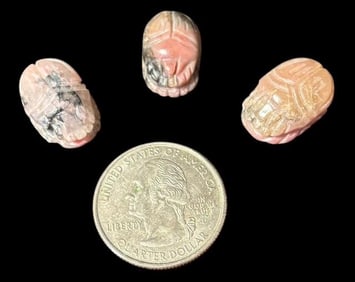 Lot of Three Stone Carved Scarab Cabochons Pendants