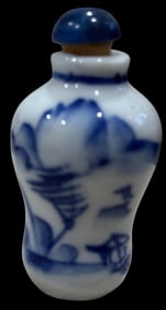Mini Blue and White Chinese Signed Snuff Bottle