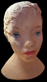 Mid-Century Hand Painted Burlap Mache Folk-Art Ladies Head
