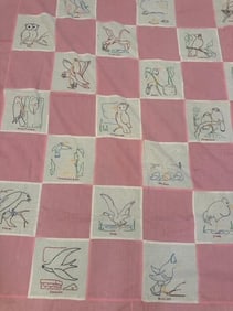 Vintage Handmade Quilt Top with Embroidered Birds