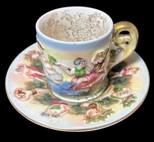 Occupied Japan Hand Painted Cherub and Children Motif Cup and Saucer