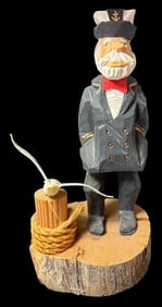 Hand Carved and Painted Fisherman and Seagull Figure - Sturgen Bay, Wisconsin Pudge