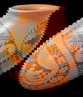 Mata Ortiz Master Potter Juan Quezada Signed Pot: Original scribed Juan Quezada Mata Ortiz polychrome vase/jar/olla. 7.25" high. For in-house shipping, select "bidder arranged". Domestic shipping $20