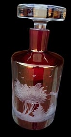 Bohemian Ruby Flash and Ducks Cut Glass Decanter