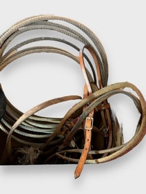 Lot of Vintage Cowboy Items Hat, Lasso, Bits, Straps