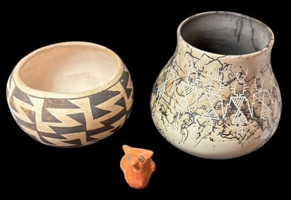 Lot of Three Vintage Acoma Pueblo Pottery Vessels