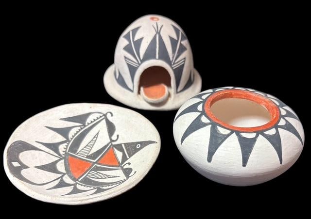 Lot of Three Vintage Acoma Pueblo Vessels - Signed Clara Chavez (1 of 2)