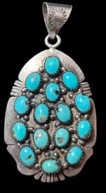 Native American Navajo Signed WR Sterling and Turquoise Pendant