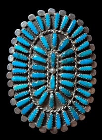 Native American Navajo/Zuni Petit Point Turquoise Ring Signed L. Byjoe