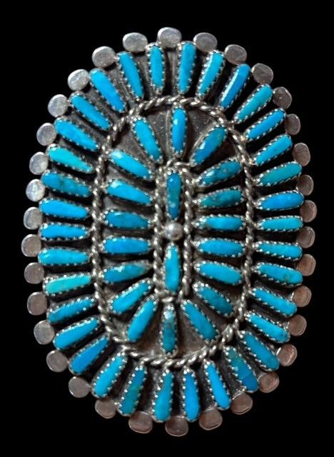 Native American Navajo/Zuni Petit Point Turquoise Ring Signed L. Byjoe (1 of 2)
